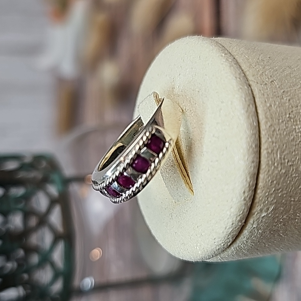GENUINE RUBY RED BRAIDED STERLING SILVER CHANEL SET BAND - Picture 3 of 15